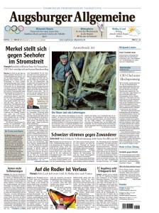 (c) Augsburger Allgemeine Zeitung. 10.2.2014. Onlineausgabe der Titelseite